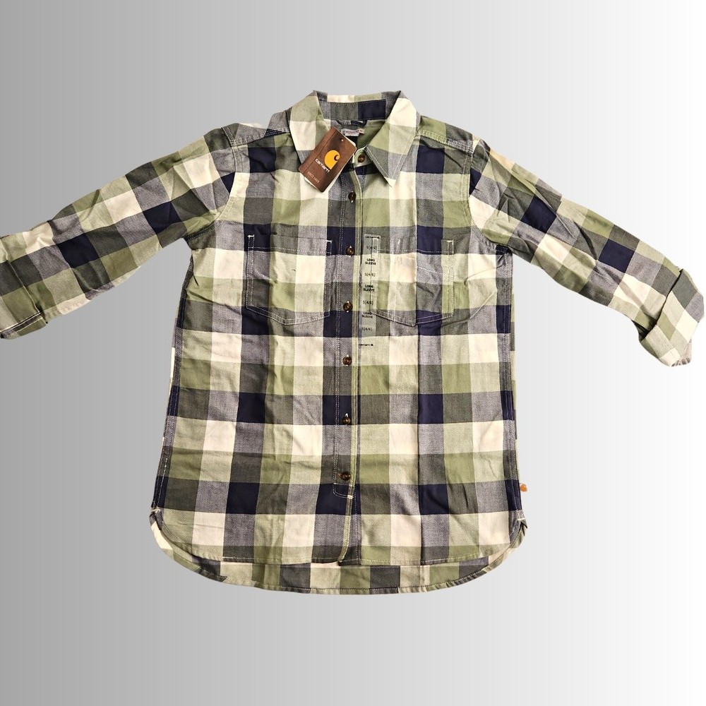 Carhartt Women's Plaid Green Button Up Long Sleeve Shirt Small (4/6) New